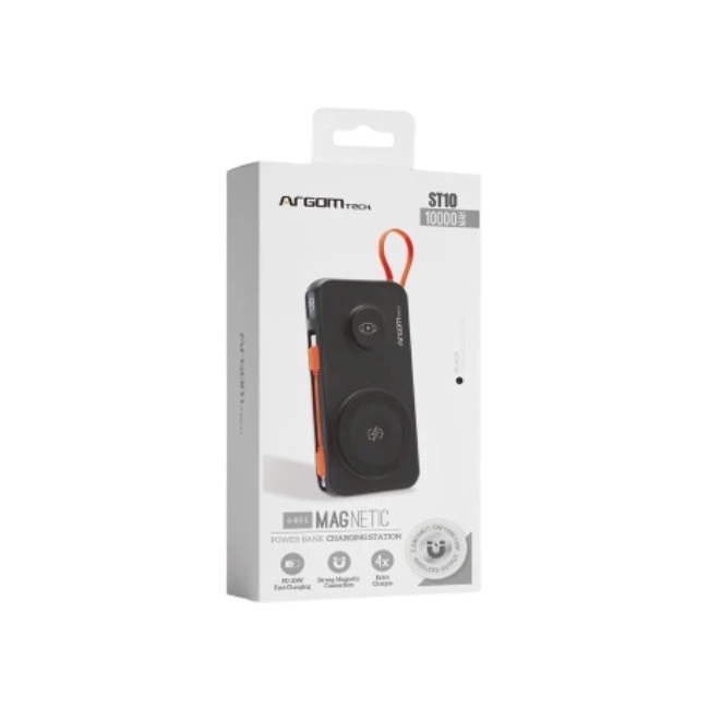 ARGOM MAGNETIC S10 - POWER BANK INALAMBRICA MAGNETICA 4 EN 1 DE 10,000 MHA