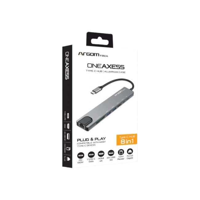 Adaptador Docking Argom ARG-UB-0093 Tipo C 8 en 1 de Axess con Transferencia de PD de 100W