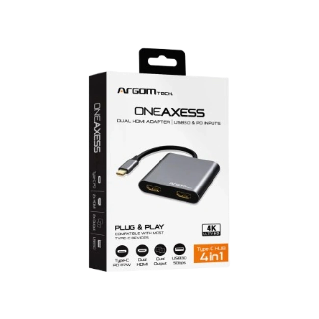 ADAPTADOR HDMI DUAL ONE AXESS 4 EN 1 CON USB 3.0 Y PASO PD DE 87 W
