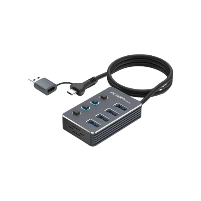 HUB Argom ARG-UB-0190 One Axess 2 en 1  USB A + C 4 Puertos USB 3.0 Interruptor 5GBPS con Cable 0.5MTS