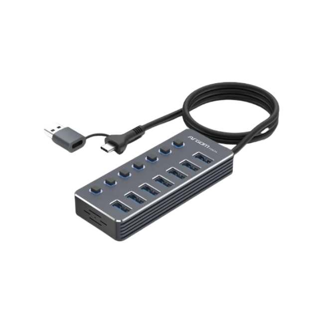 HUB USB A+C CON 7 PUERTOS USB 3.0 INTERRUPTOR ON/OFF 5GBPS CON CABLE DE 0.5MTS