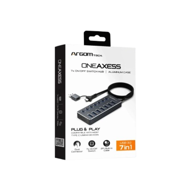 HUB USB A+C CON 7 PUERTOS USB 3.0 INTERRUPTOR ON/OFF 5GBPS CON CABLE DE 0.5MTS