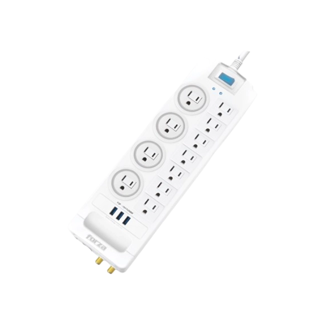 Forza - Surge protector - AC 110/220 V - 11 Tomas de Corriente - NEMA 3USB 5ft WH-2