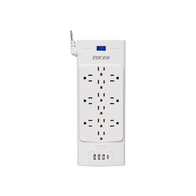 Forza - Surge protector - AC 110/220 V - 12 Tomas de Corriente - 3-USBA/1C 2700J WH