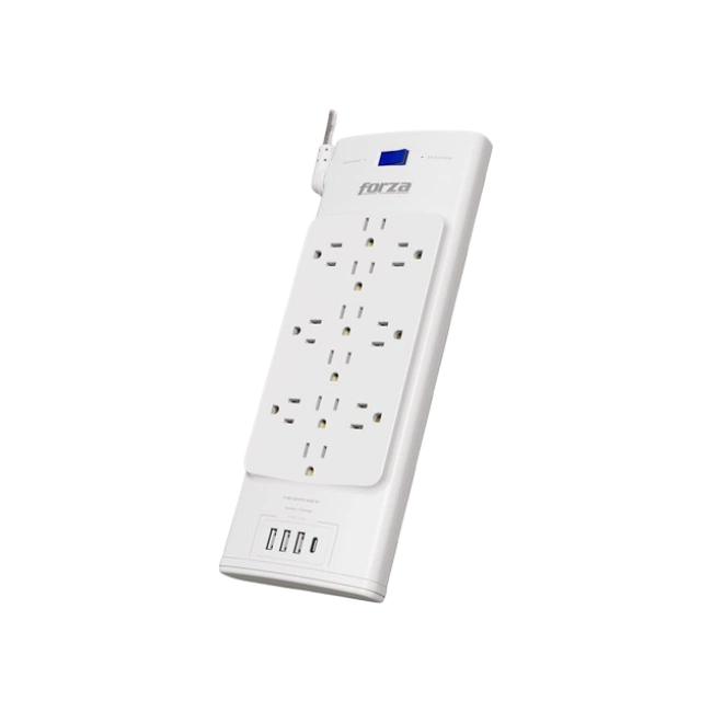 Forza - Surge protector - AC 110/220 V - 12 Tomas de Corriente - 3-USBA/1C 2700J WH