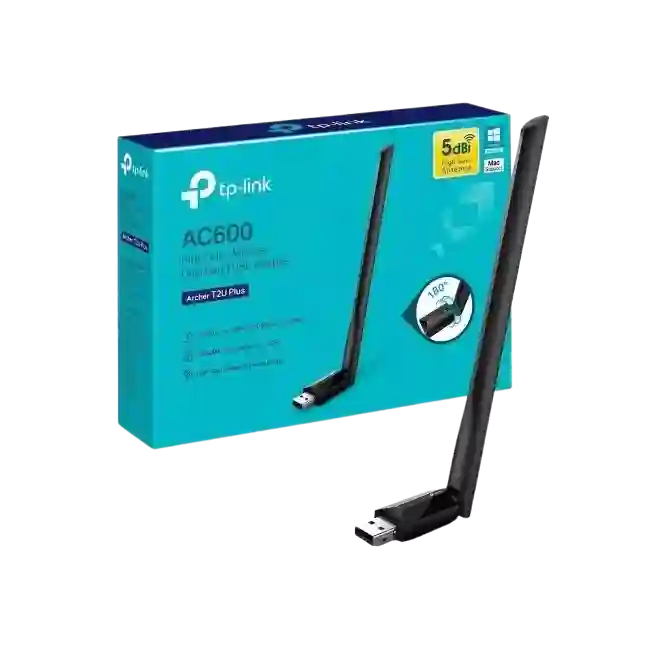 Adaptador WiFi TP Link Archer T2U Plus AC600 Inalambrico Dual Band 433 Mbps en 5GHz 200 Mbps en 2.4GHz 180° USB 2.0
