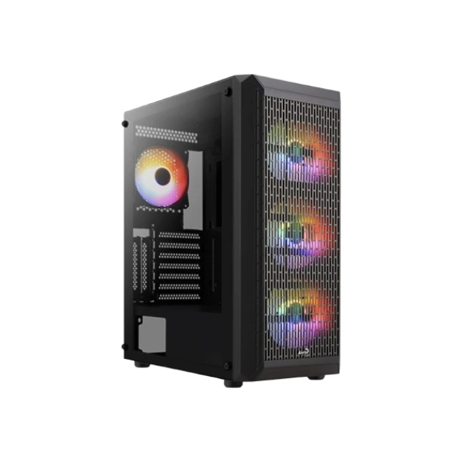 Case Gamer Aerocool BEAM-G-BK-V2 Torre Media Acero Con Panel Lateral de Vidrio y  3 Abanicos Frontales Con 1 Abanico Trasero Color Negro