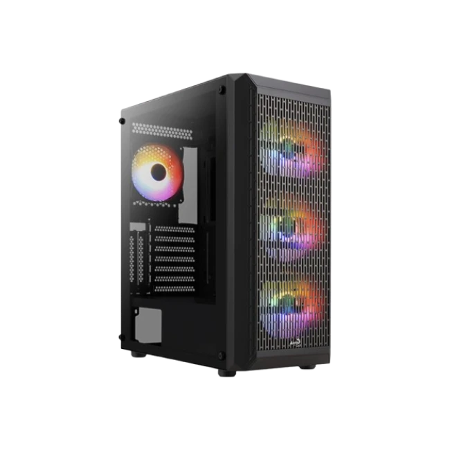 Case Gamer Aerocool BEAM-G-BK-V2 Torre Media Acero Con Panel Lateral de Vidrio y  3 Abanicos Frontales Con 1 Abanico Trasero Color Negro