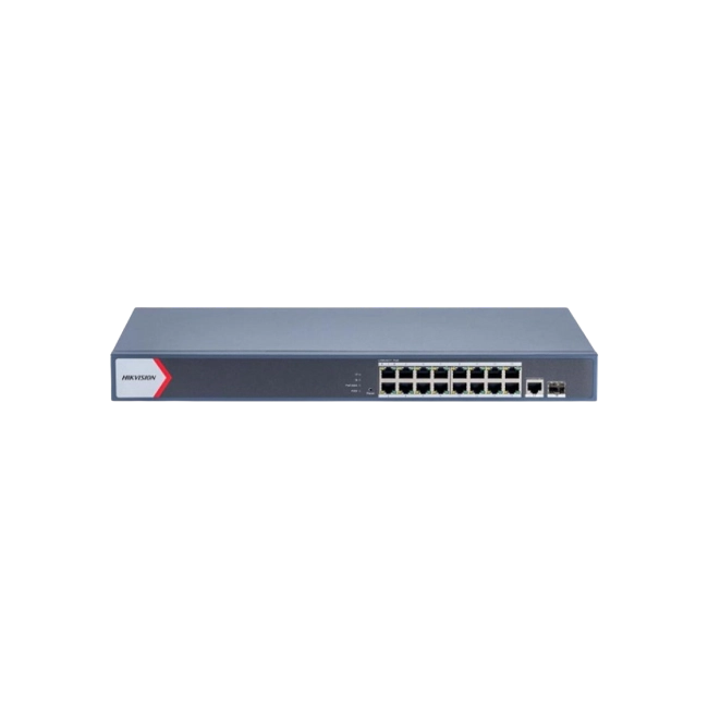 Switch HikVision PoE DS-3E1518P-SI Inteligente Gigabit de 16 Puertos con 2 Puertos de Fibra Optica