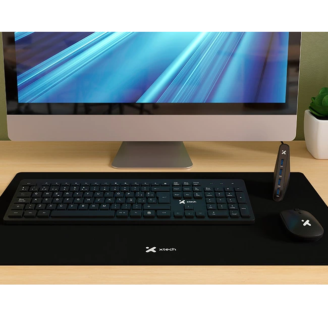 Xtech - MM Keyboard wls, mouse wls, mouse pad XL and USB 3.0 Hub Kit - Spanish - Wireless / Wired - 2.4 GHz / USB - Black - XTK-320S