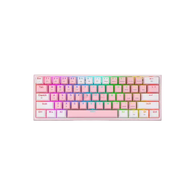 Teclado Gaming Redragon Fizz Pro K616 RGB 60% USB Tipo C Mecanico Color Rosa-Blanco