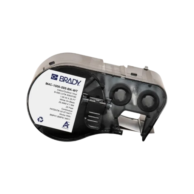 Cartucho de Etiquetas Brady M4C-1000-595-WT-BK Continuas de Vinil 1" x 25 Pies Negro S/ Blanco