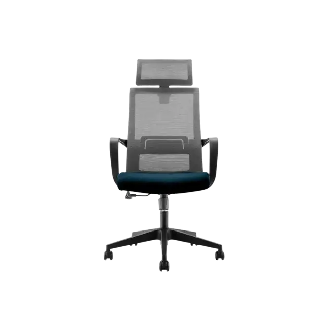 Silla Ejecutiva MG-WBY-023 de Mesh y Tela Con Respaldo Alto y Reposa Cabeza Color Gris y Negro