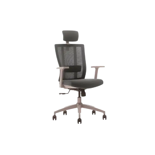 Silla Ejecutiva MG-WBY-023 de Mesh y Tela Con Respaldo Alto y Reposa Cabeza Color Gris y Negro