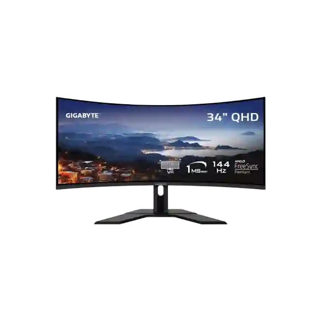 Gigabyte - LED-backlit LCD monitor - Curved Screen - 34" - 3440 x 1440 - VA - DisplayPort / HDMI - Black - GS34WQC US1-2