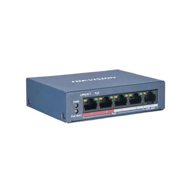 Hikvision Value Series DS-3E0105P-E/M - Conmutador - sin gestionar - 4 x 10/100 (PoE+) + 1 x 10/100 (enlace ascendente) - sobremesa - PoE+ (35 W) - alimentación cc