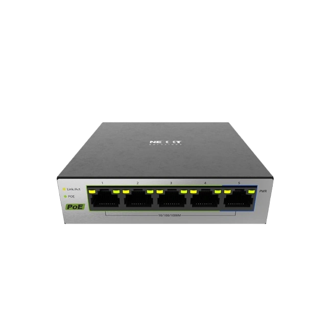 Nexxt Solutions Infrastructure - Switch - Gigabit Ethernet - 5 x 10/100/1000 - 1 Gigabit Ethernet - 4 POE+ 60W