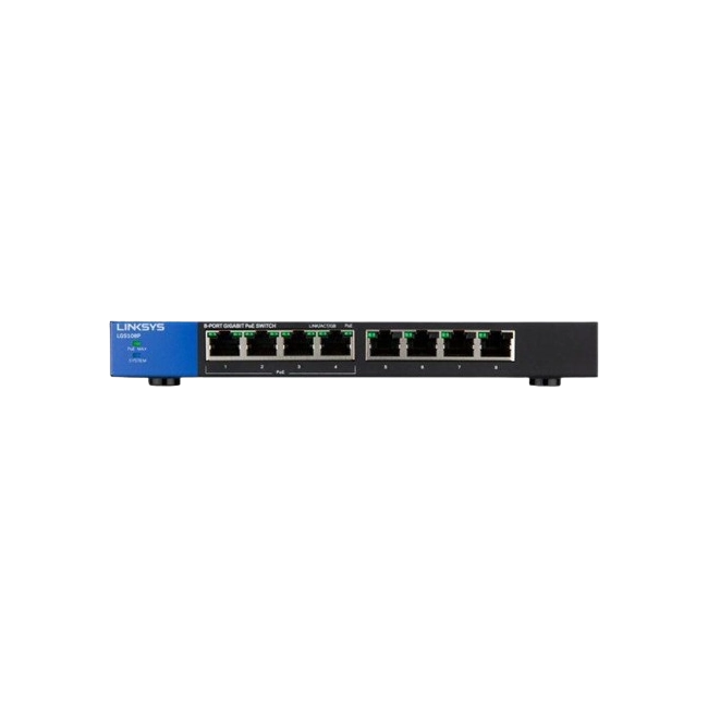 Linksys LGS108P - Conmutador  - sin gestionar - 4 x 10/100/1000 (PoE+) + 4 x 10/100/1000 - sobremesa, montaje en pared - PoE+ - ca 100/230 V - 2 años de garantía