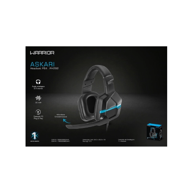 AUDIFONO WARRIOR ASKARI GAMER CONEXIÓN P3 JACK 3,5 AZUL MICROFONO RETRACTIL - PH292