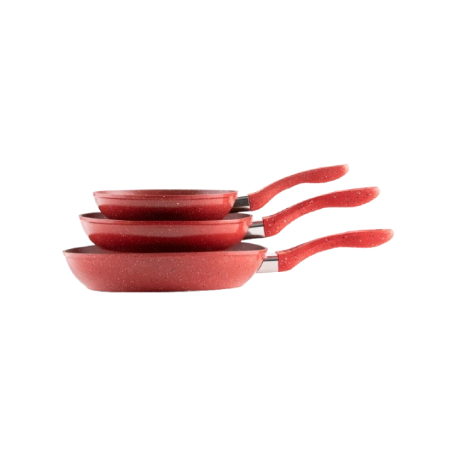 Juego de Sartenes Picca Milan PI003SSMR 20 - 24 - 28 Cms Marmol Color Rojo