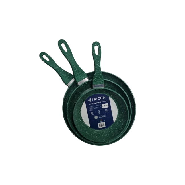 Juego de Sartenes Picca Potenza PI003SSMV 20 - 24 - 28 Cms Antiadherente Marmol Color Verde