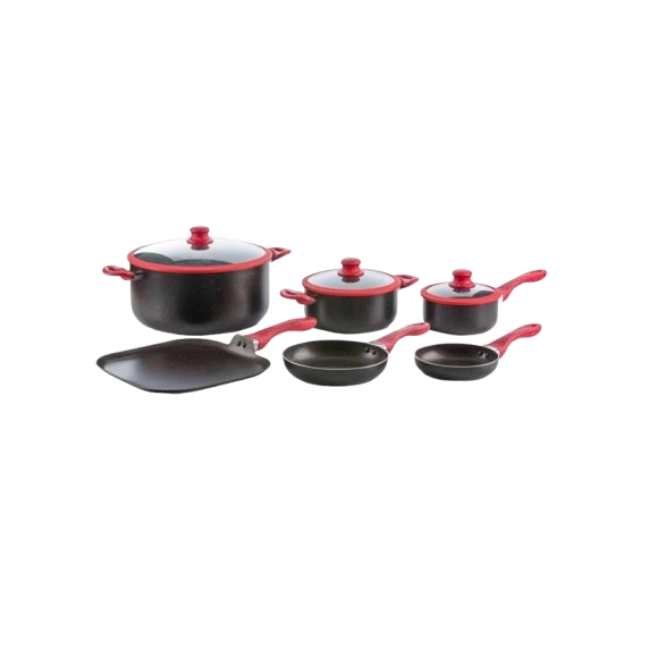 Bateria de Cocina Picca Bari PI009BMB 9 Piezas de Marmol Color Negro con Rojo