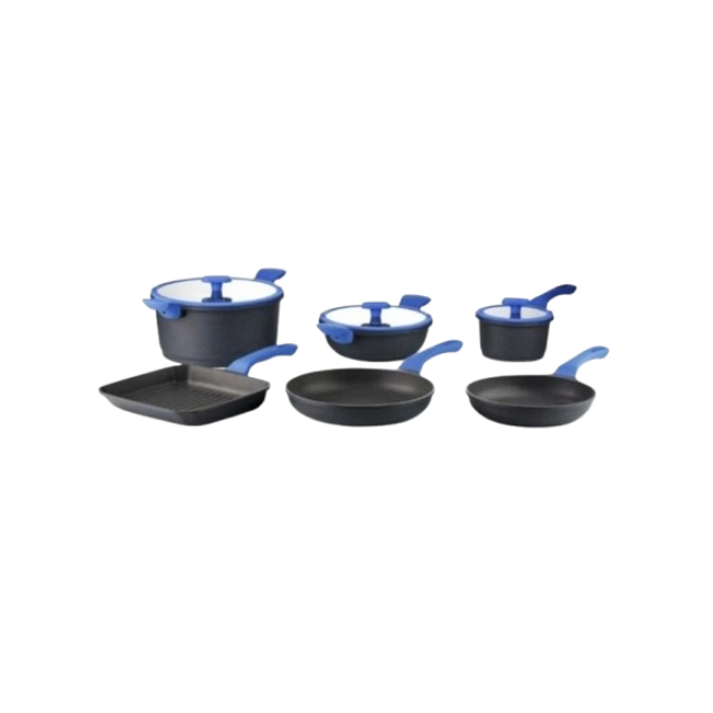 Bateria De Cocina Bellagio De 9 Piezas PI009BMC Color Gris Con Efecto Stone Celeste