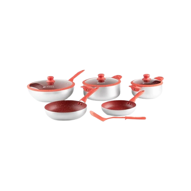 Bateria de Cocina Picca Roma PI009BMR 7 Piezas de Marmol Colo Rojo con Plata