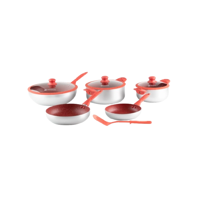 Bateria de Cocina Picca Roma PI009BMR 7 Piezas de Marmol Colo Rojo con Plata