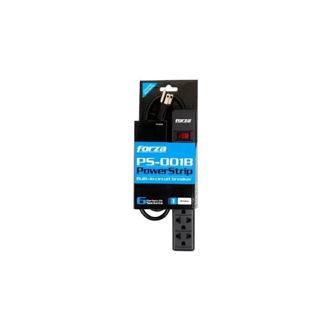 Regleta Electrica Forza PS-001B CA 120-220V 6 Conectores Color Negro