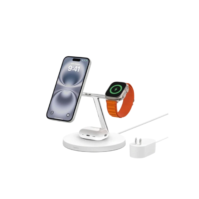 Cargador Belkin WIZ017TTBK Magsafe 3 en 1 iPhone 14/13/12 Carga Rapida AW S7- S8