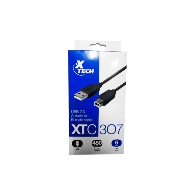 CABLE XTECH XTC-307 PARA IMPRESORA 2.0 A-MACHO A B-MACHO 1.8 METROS
