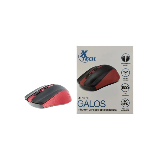 MOUSE XTM-310RD INALAMBRICO 2.4GHZ 4 BOTONES 1600 DPI COLOR ROJO XTECH-1