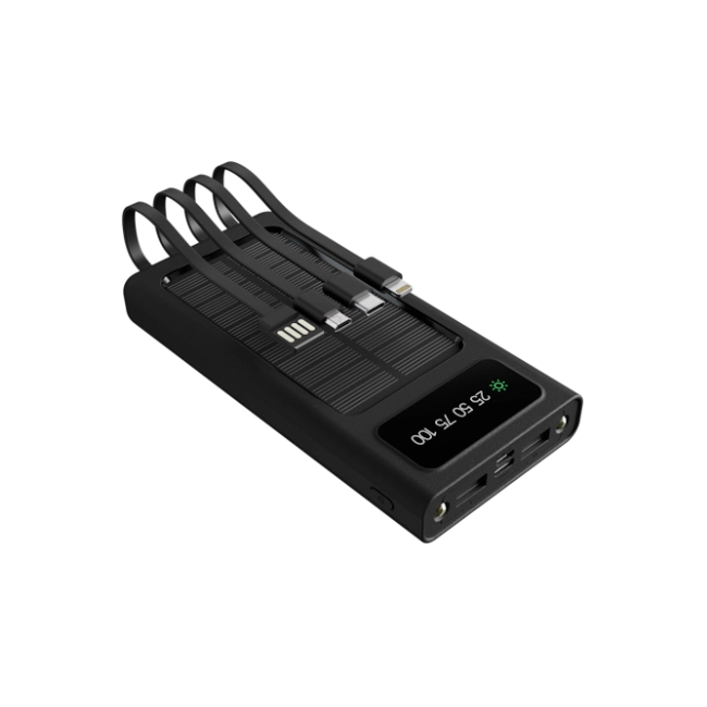 Xtech XPB-100 - Solar Power Bank - 24 pin USB-C / 4 pin USB Type A / 5 pin Micro-USB Type A - 24 pin USB-C / 4 pin USB Type A / 5 pin Micro-USB Type A - Lithium ion polymer - Para Universal - built-in charg cables10,000mAh