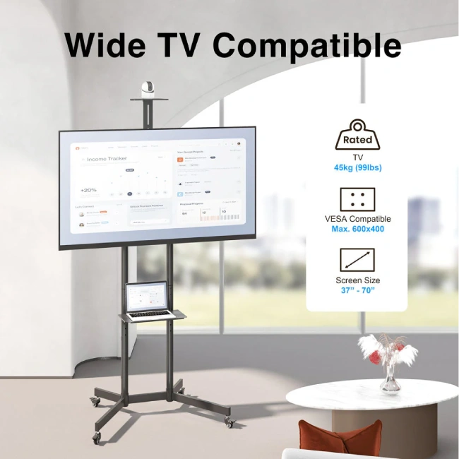 SOPORTE MOVIL ARGOM PARA TV 37" A 70" CON ESTANTES Y SOPORTE PARA CÁMARA
