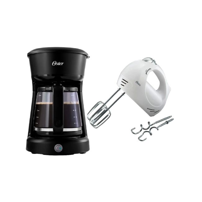Cafetera Oster BVSTDCS12BN-013 12 Tazas Con Filtro Permanente Color Negro con Batidora de Mano Oster 002499-013-000  240W 5 Velocidades Color Blanco