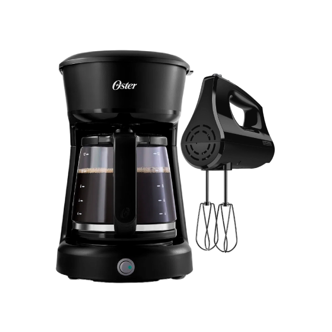 Cafetera Oster BVSTDCS12BN-013 12 Tazas Con Filtro Permanente Color Negro con Batidora Black+Decker MX400B-LA de Mano 250 Watts 5 Velocidades