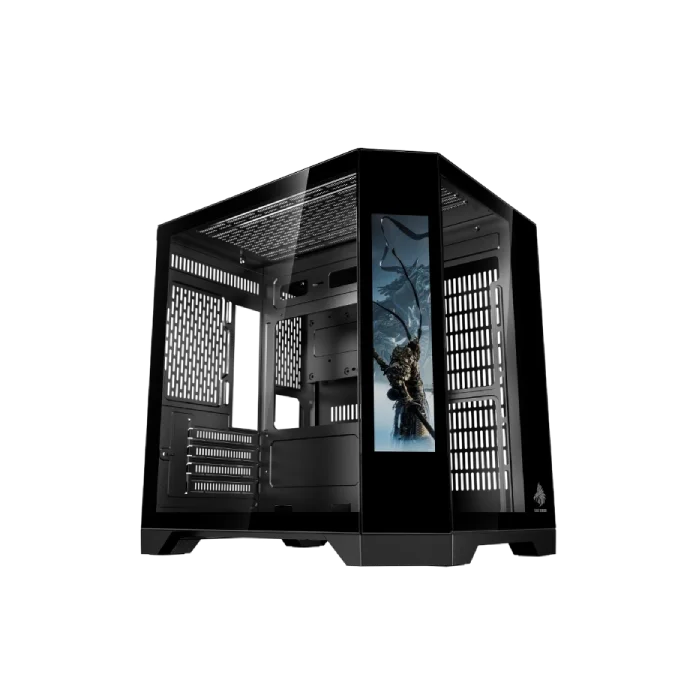 Case Eagle WARRIOR CG-01KV CG01KVRA001C Mini Tower sin Ventilacion Incluida con Vidrio Templado Lateral sin Fuente con Pantalla de 9.16" Color Negro