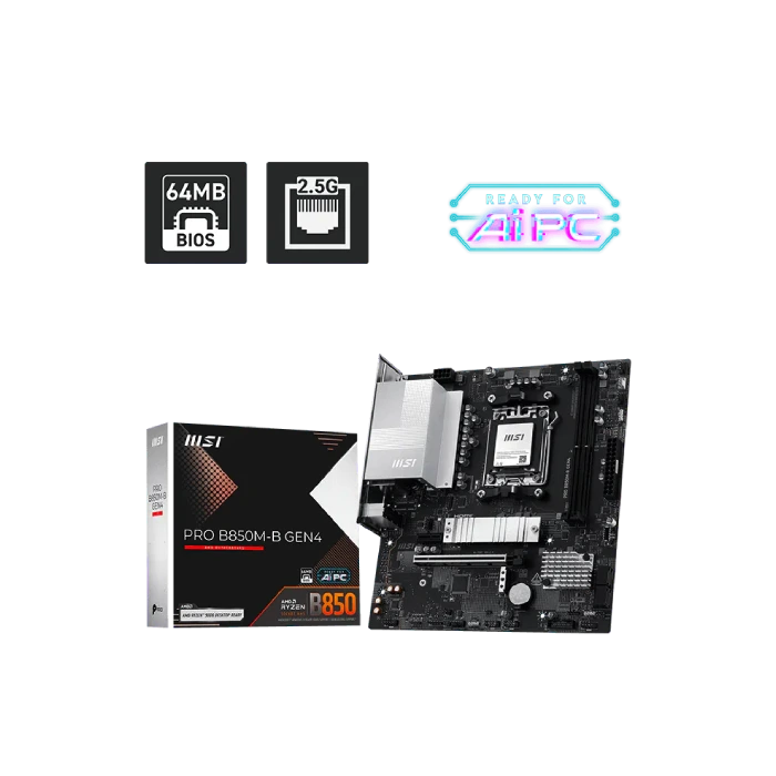 TARJETA MADRE MSI PRO B850M-B GEN4 M5 MATX DDR5 911-7E87-003 NEGRO/BLANCO