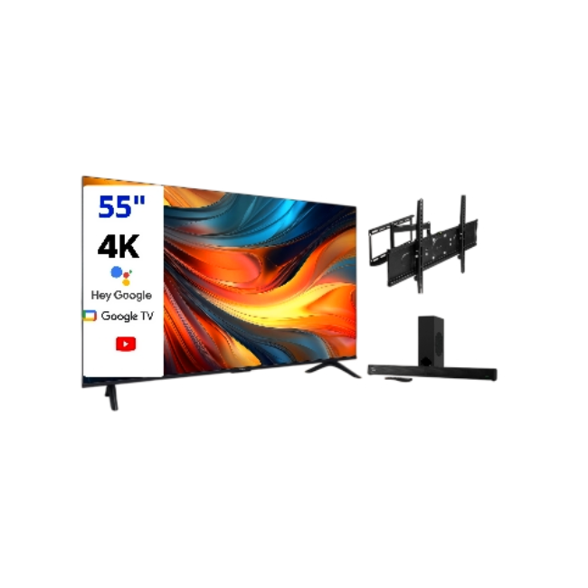 Combo de Sound Bar Klip Xtreme KSB-301 y Televisor  Xiaomi TV A 55" 2026 63907 UHD 4K UHD GoogleTV BT360 / Wifi Color Negro Con Bracket (Base) Para TV KLIP XTREME KPM-885