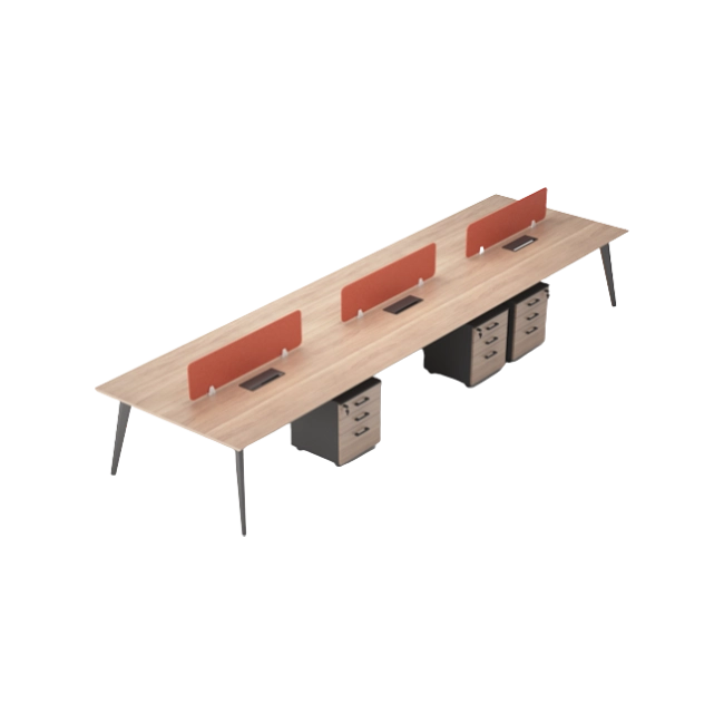 Estacion de Trabajo Reco ZYZ-B01 6 Asientos Frente a Frente Metal Con Division Color Natural con Naranja