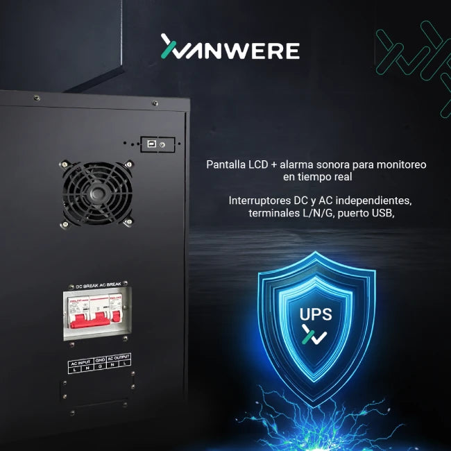 UPS Xvanwere XV-3KLPX-TW 3000VA / 2700W Torre 12V/7AH*6 LCD RS232 Nema 120VAC 60/50HZ-14