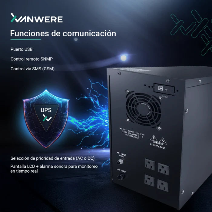 UPS Xvanwere XV-3KLPX-TW 3000VA / 2700W Torre 12V/7AH*6 LCD RS232 Nema 120VAC 60/50HZ-10